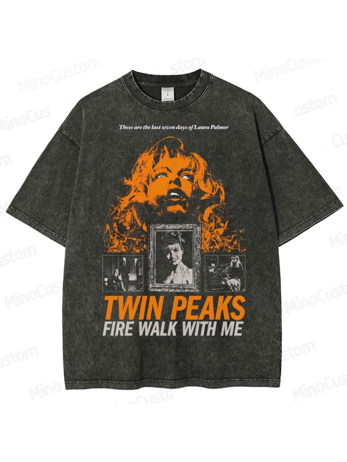 Streetwear Brand Quotes - メンズウォッシュドコットンストリートウェアブランドファッションTシャツ「ツイン・ピークス」ファイアウォーカー柄映画引用句入り、普段着カジュアルウェアに最適