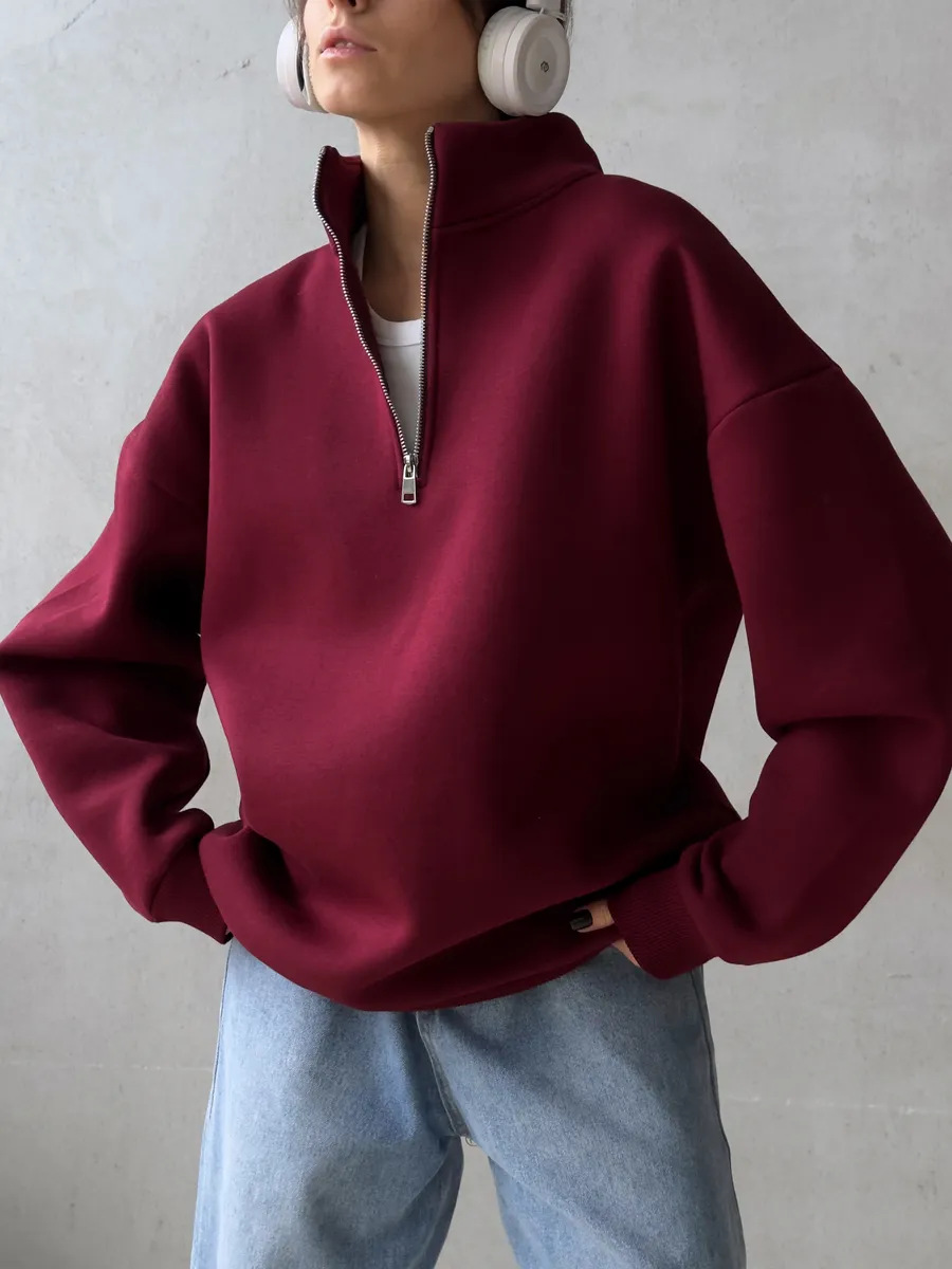 Streetwear Brand Hoodie - アメリカンレトロハーフジッパーアルファベットパッチ長袖パーカー女性のアウトドア着用ファッショントレンディなブランドトップ婦人服