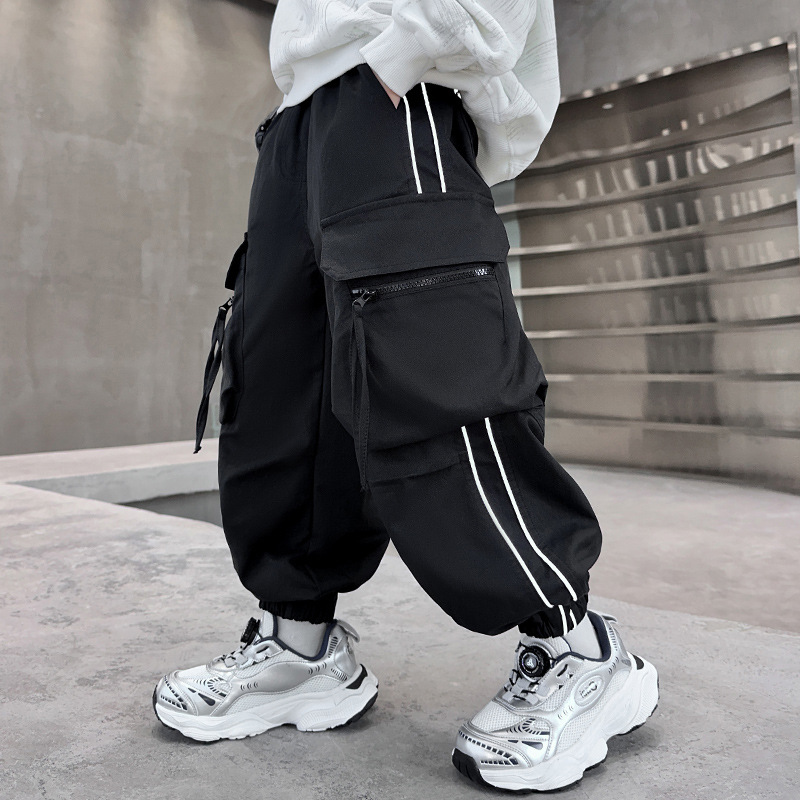 Streetwear Outdoor Brand - ボーイズカーゴパンツ大ポケットストライプ子供用オーバーオールカジュアルアウトドアスポーツパンツ秋カジュアルパンツブランド子供服