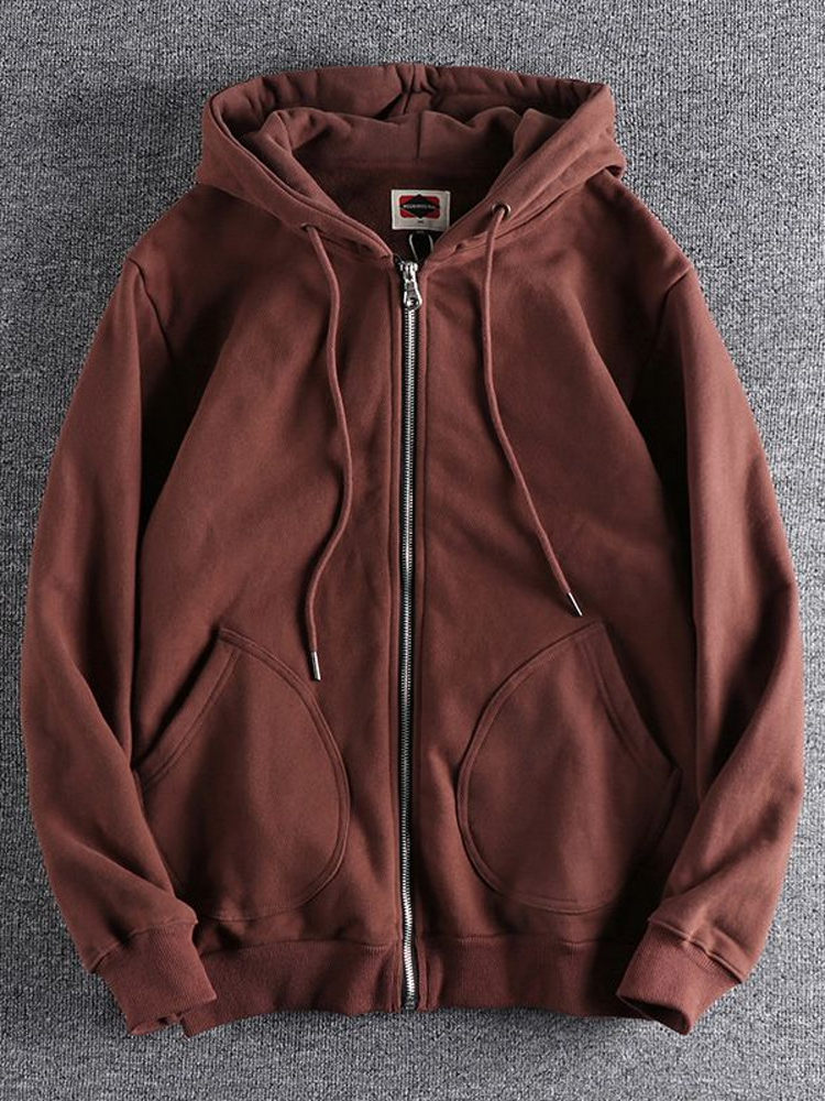 Streetwear Brand Hoodie - メンズフード付きジッパーカーディガンスウェットシャツ厚みのあるフリース暖かいヘビーウェイト秋冬新スタイルファッションブランドレギュラーフィット