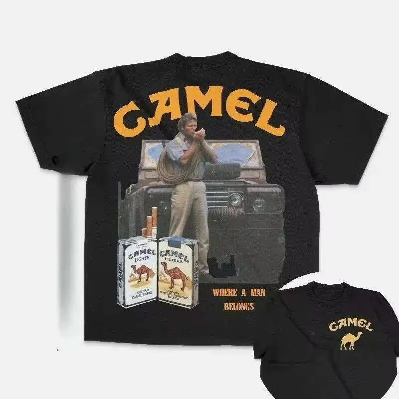 Streetwear Brand Clothing - ヴィンテージ広告クラシックキャメルトレンディブランド Tシャツコットングラフィック Tシャツ男性女性夏ストリートウェア