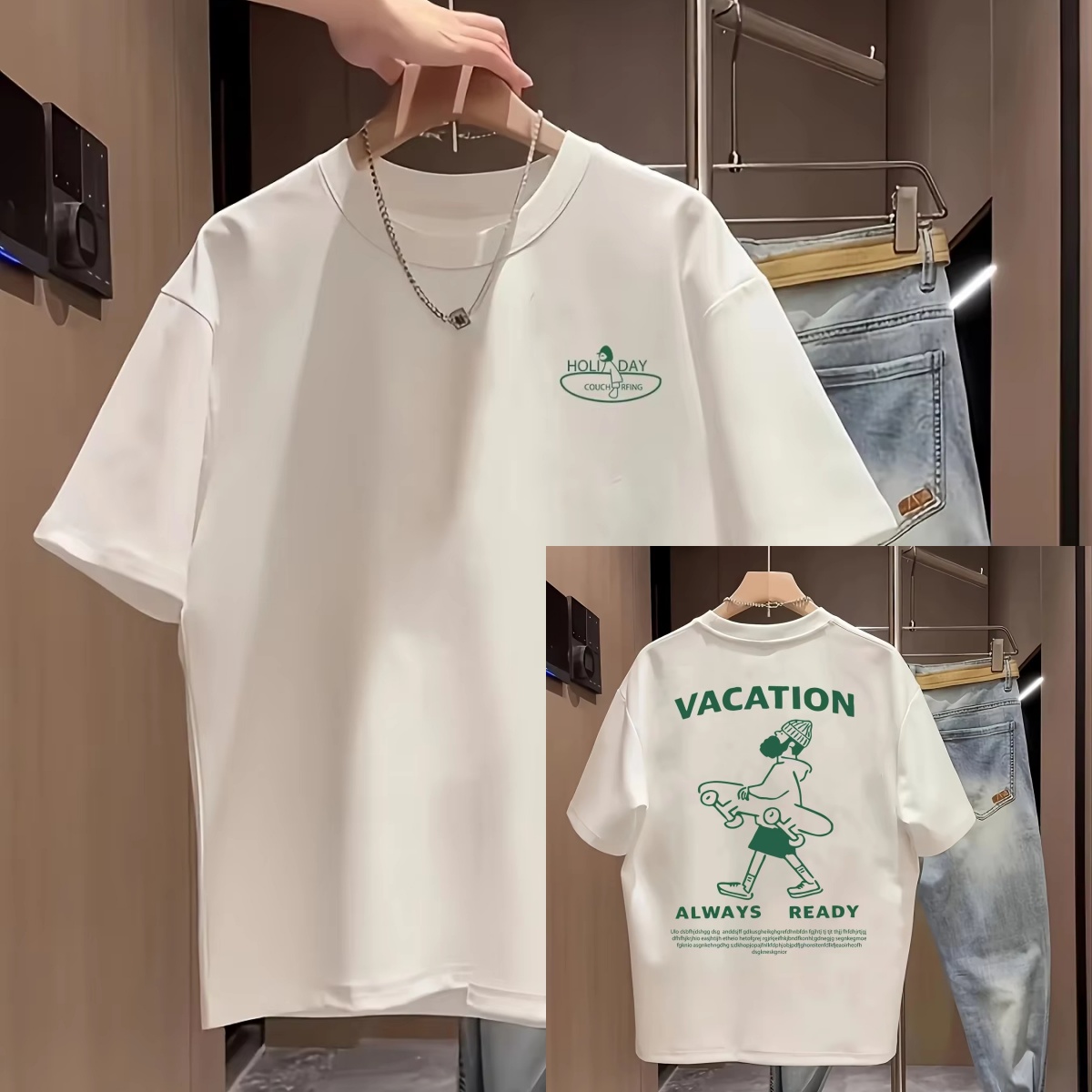 ホワイトフィギュア＆スローガンプリントカジュアルトレンディス - Streetwear Brand Slogans のレビューと価格