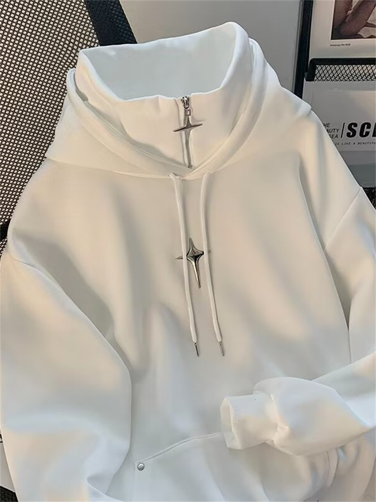 秋冬ハイネックパーカー男性カジュアルトレンディスポーツレトロ - Streetwear Brand Hoodie のレビューと価格