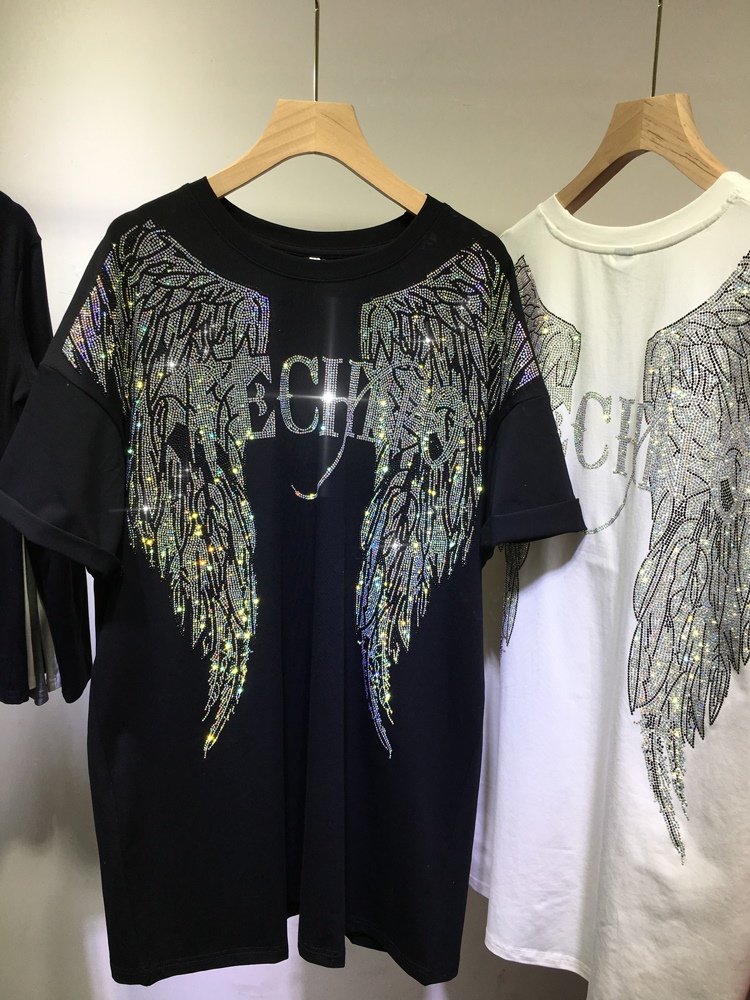男性と女性のための特大の半袖Tシャツ,ラインストーンとエンジ - Women Streetwear Brand のレビューと価格