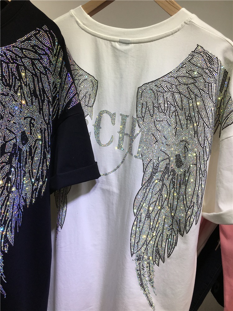 男性と女性のための特大の半袖Tシャツ,ラインストーンとエンジ - Women Streetwear Brand のレビューと価格