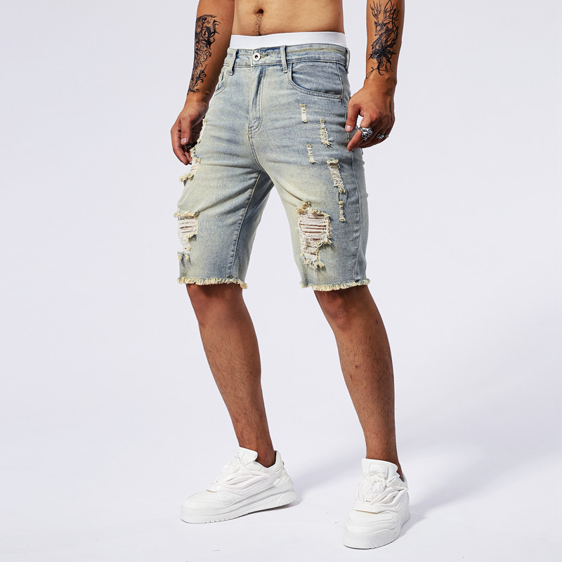 2025 夏の新メンズリッピングデニムショーツファッションヴ - Streetwear Brand Clothing のレビューと価格