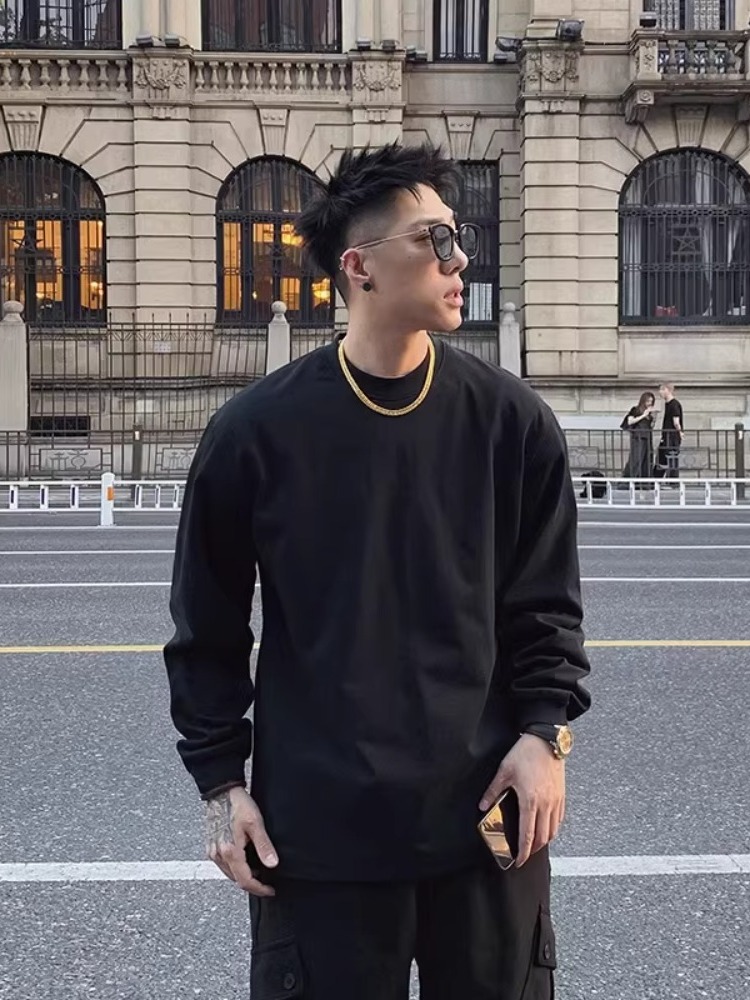アメリカンスタイルショルダーホワイトピュアコットン長袖Tシャ - Streetwear Brand Drops のレビューと価格
