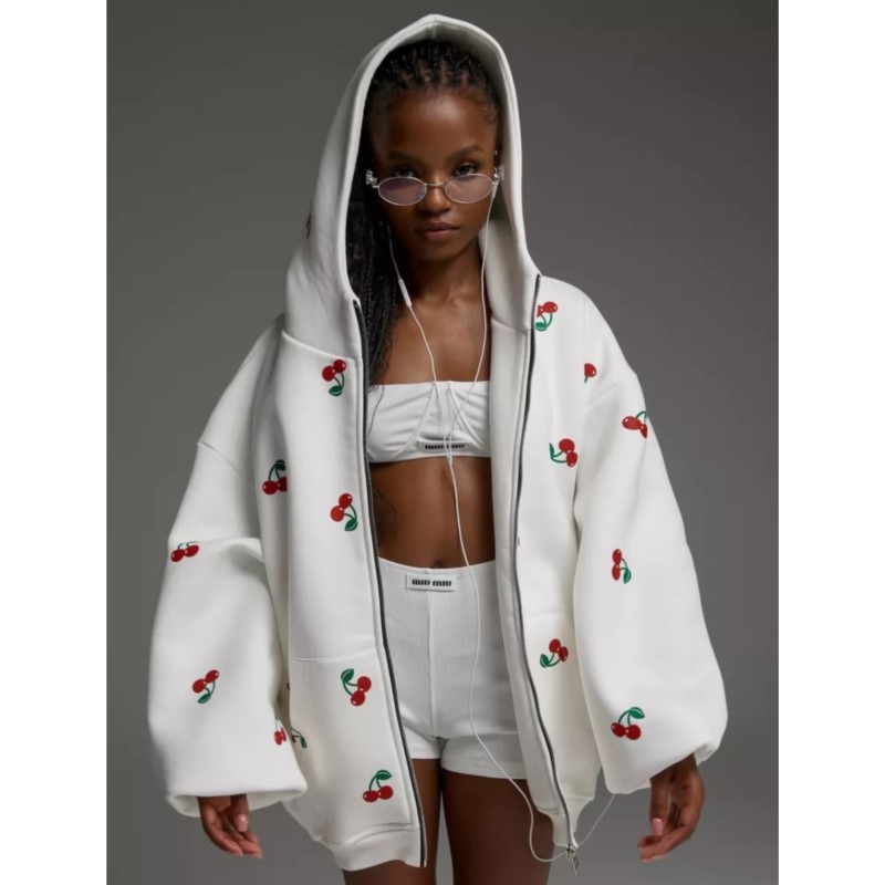 レディース チェリー柄 スウェットジャケット 2025年秋  - Streetwear Brand Hoodie のレビューと価格