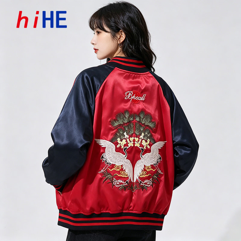 2 両面着用可能なスカジャンサテン野球ジャケット男性女性横須 - Women Streetwear Brand のレビューと価格