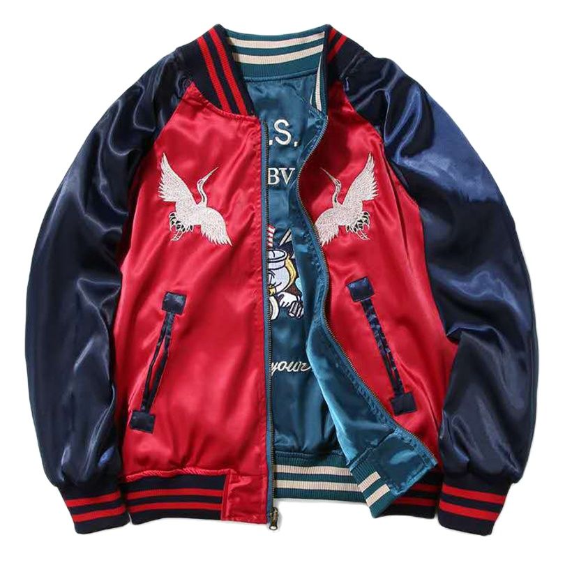 2 両面着用可能なスカジャンサテン野球ジャケット男性女性横須 - Women Streetwear Brand のレビューと価格