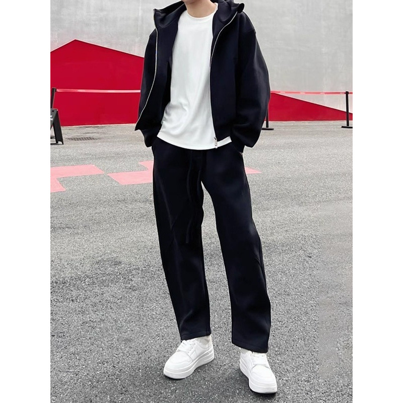 メンズフリース裏地付きスポーツウェアセットカジュアルルーズフ - Streetwear Brand Hoodie のレビューと価格