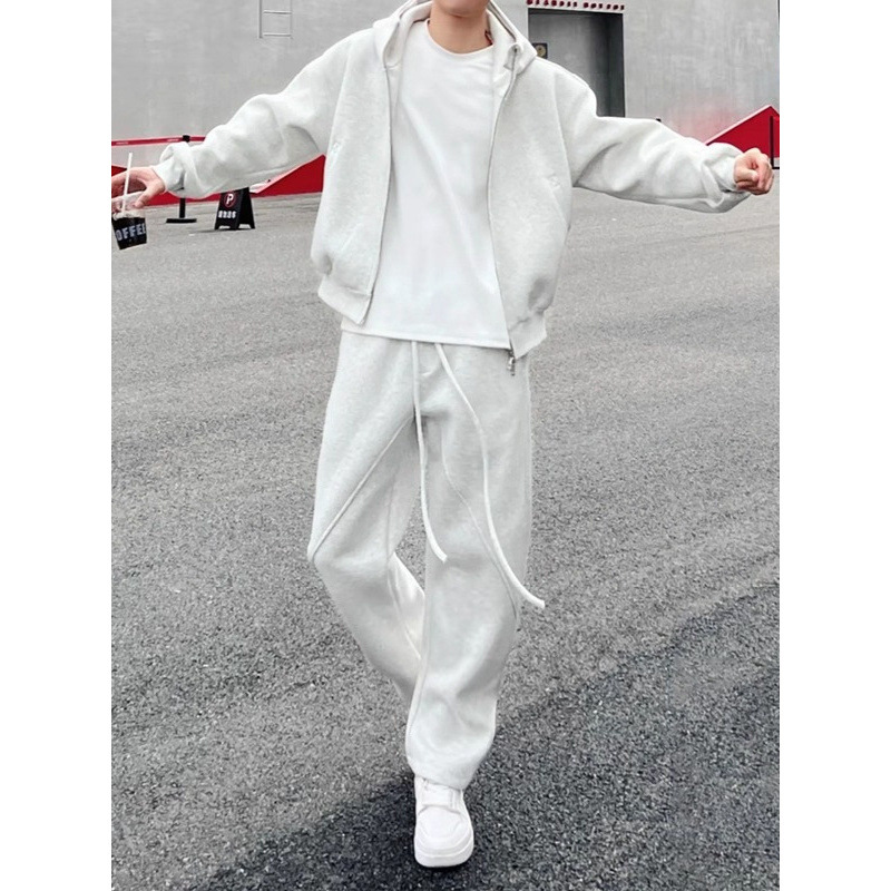 メンズフリース裏地付きスポーツウェアセットカジュアルルーズフ - Streetwear Brand Hoodie のレビューと価格