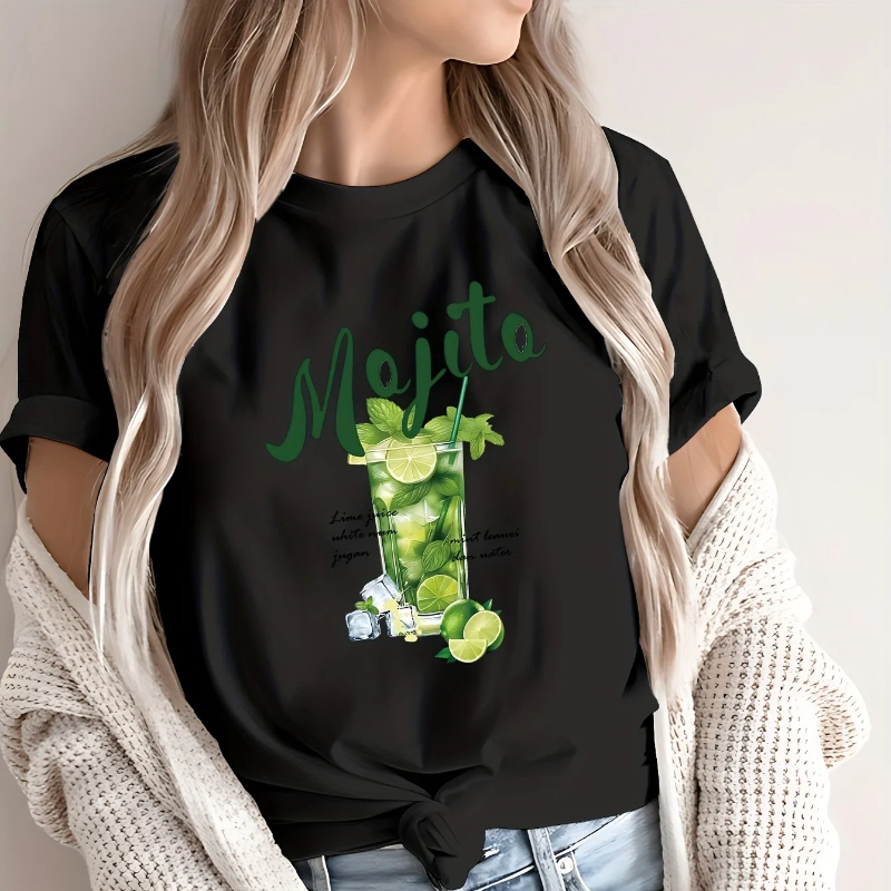 モヒートカクテル飲料グラフィック女性 Tシャツレジャーファッ - Streetwear Brand Drops のレビューと価格
