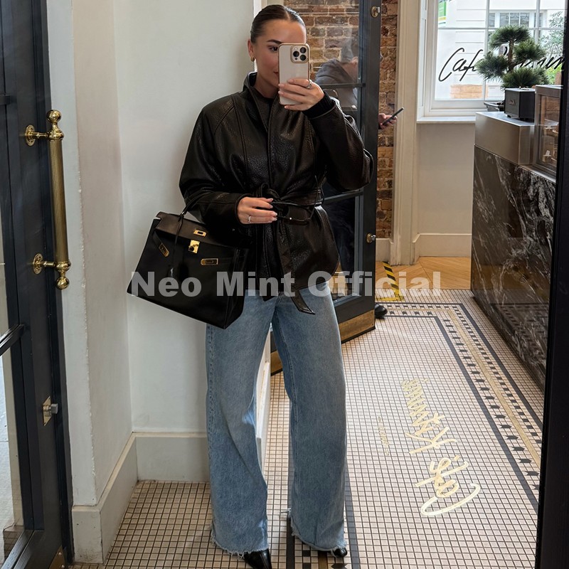 ネオミントトレンド2026ブラックショールカラーフェイクレザ - Women Streetwear Brand のレビューと価格